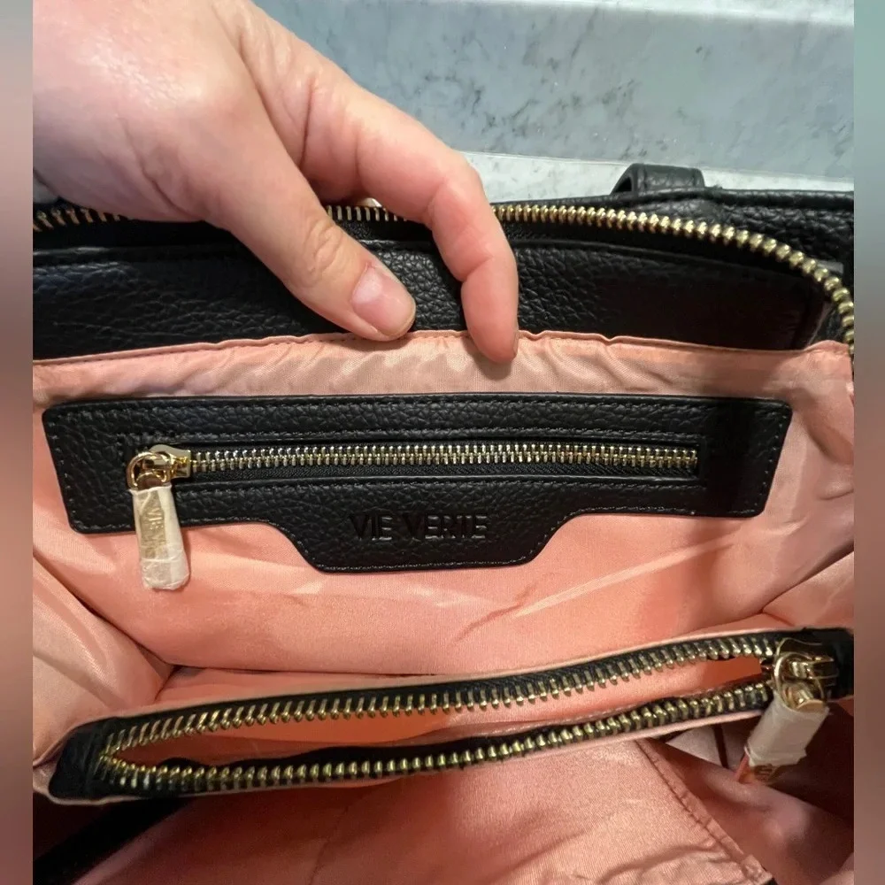 Via Verte black pebbled vegan handbag. 2 handles, removable crossbody strap. EUC